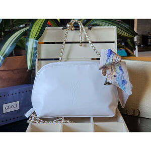 YSL Yves Saint Laurent White Clutch w/Crossbody, Twilly and Charm Added